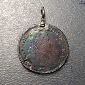 PAPAL STATES CLEMENS XII CLEMENTE XII TESTONE 1735 ANNO V COUNTERMARK R MOUNTED