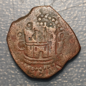 ESPAÑA FELIPE II 2 MARAVEDIS S/F (1585-1591) GRANADA ENCIMA DE LEON RESELLO