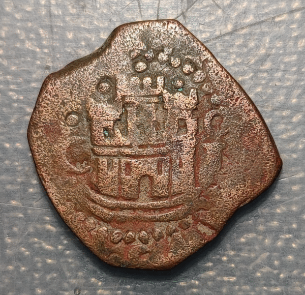 ESPAÑA FELIPE II 2 MARAVEDIS S/F (1585-1591) GRANADA ENCIMA DE LEON RESELLO