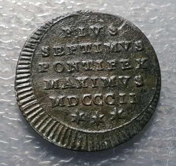 ESTADOS PAPALES PONTIFICIO VATICANO PIO VII QUATTRINO 1802 PONTIFICATVS - Imagen 2