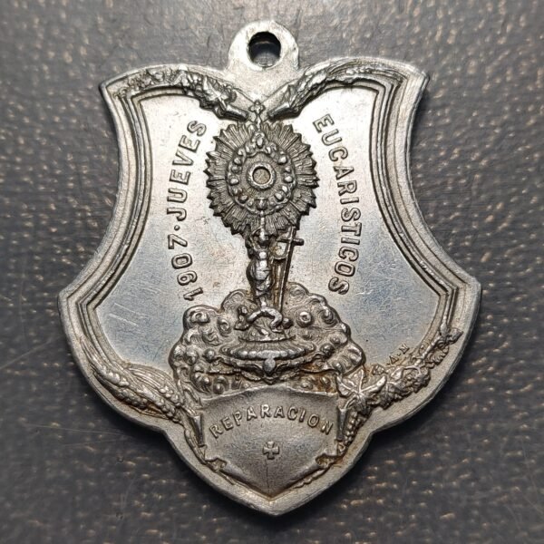 MEDALLA RELIGIOSA JUEVES EUCARISTICO 1907 ULTIMA CENA ALUMINIO 42x37mm - Imagen 2