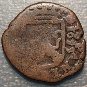 ESPAÑA SPAIN LA CORUÑA CARLOS II 2 MARAVEDIS 1695 APROVECHANDO CAÑO ANTIGUO