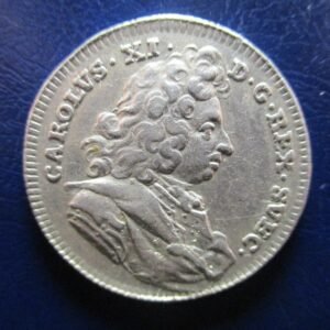 SUECIA KARL XI JETON MEDALLA FICHA DEVOLUCION SCANIA A SUECIA 1658 PLATA 27 mm