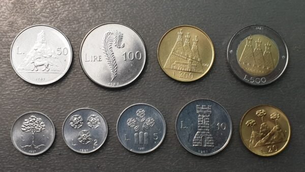 SAN MARINO 1987 SERIE ANUAL MONEDAS  1+2+5+10+20+50+100+200+500 LIRE SC UNC