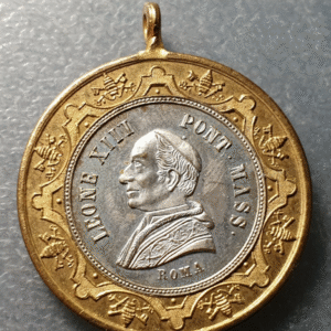 MEDALLA RELIGIOSA BIMETALICA 1887 ROMA PAPA LEON XIII 50 AÑOS SACERDOCIO 39 mm