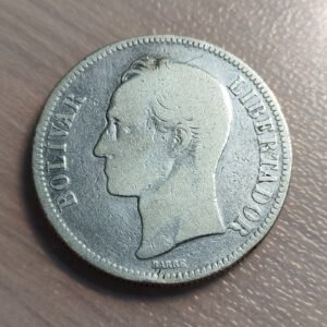 VENEZUELA 5 BOLIVARES 1886 Y24.1 BC