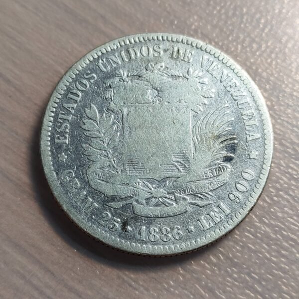 VENEZUELA 5 BOLIVARES 1886 Y24.1 BC - Imagen 2