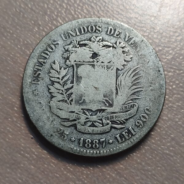 VENEZUELA 5 BOLIVARES 1887 - Imagen 2