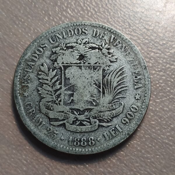 VENEZUELA 5 BOLIVARES 1888 BC+ - Imagen 2