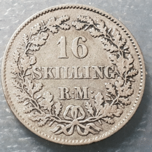 DINAMARCA FREDERICK VII 16 SKILLING 1856 RM CANTO ESTRIADO REEDED EDGE MBC-