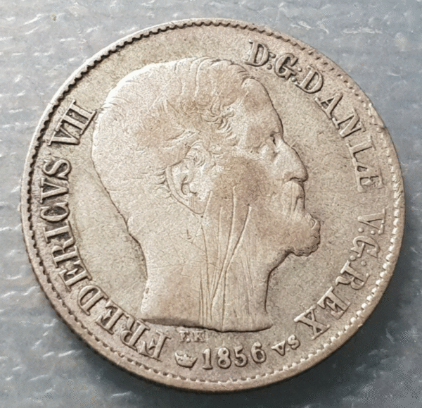 DINAMARCA FREDERICK VII 16 SKILLING 1856 RM CANTO ESTRIADO REEDED EDGE MBC- - Imagen 2