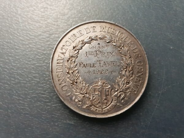SWITZERLAND GENEVE GENEVA CONSERVATORY MUSIC SINGING 1ST PRIZE SILVER MEDAL 1922 - Imagen 2