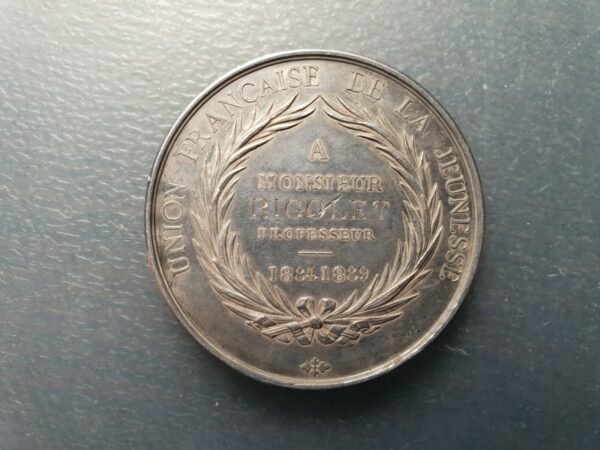 FRANCIA UNION FRANCESA DEL LA JUVENTUD MEDALLA PLATA 1889 41 mm - Imagen 2