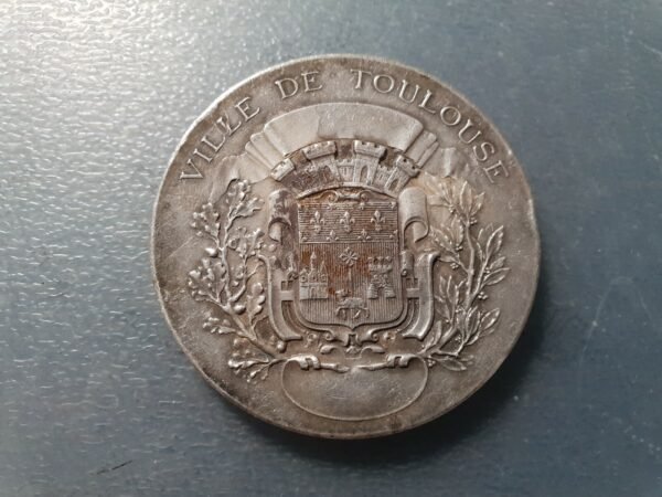 FRANCIA TOULOUSE CONSERVATORIO MUSICA ARPA MEDALLA BROZE 1919 PLATEADO 50 mm - Imagen 2