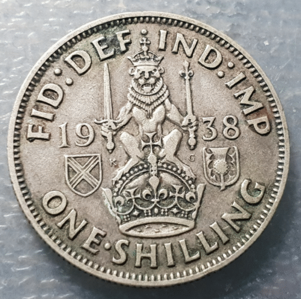 GRAN BRETAÑA - INGLATERRA - UK GEORGE VI SHILLING 1938 LEON ESCOCIA FECHA ESCASA