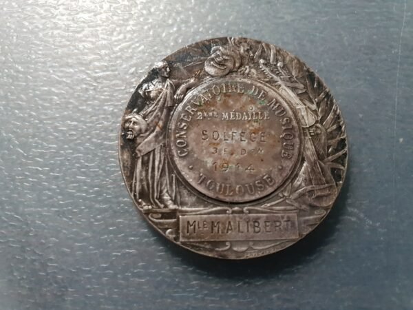 FRANCIA TOULOUSE CONSERVATORIO MUSICA SOLFEO MEDALLA 1914 BROZE PLATEADO 36 mm