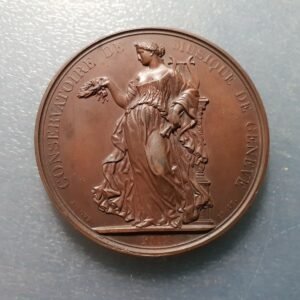 SUIZA SWITZERLAND GINEBRA GENEVE GENEVA CONSERVATORIO MUSICA MEDALLA BRONZE 53mm