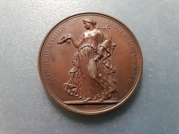 SUIZA SWITZERLAND GINEBRA GENEVE GENEVA CONSERVATORIO MUSICA MEDALLA BRONZE 53mm