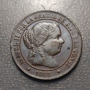 ESPAÑA SEVILLA ISABEL II 5 CENTIMOS DE ESCUDO 1868 MBC+/EBC