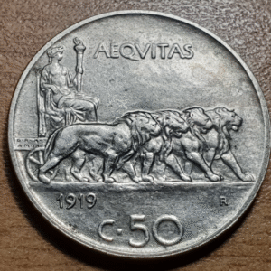 ITALIA REINO VITTORIO EMANUELE III 50 CENTESIMI 1919 CANTOLISO EBC+ FECHA ESCASA