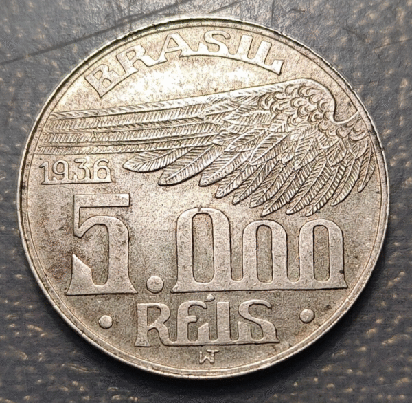 BRAZIL 5000 REIS 1936 HIGH GRADE - Imagen 2