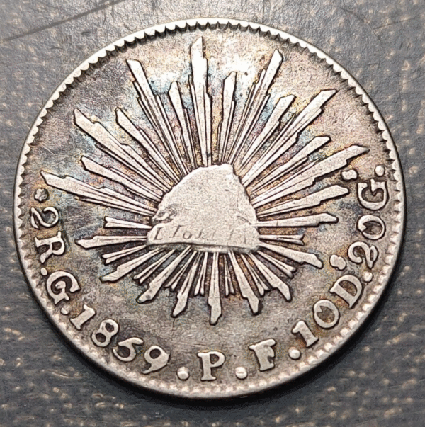 MEXICO GUANAJUATO 2 REALES 1859 Go PF - Imagen 2