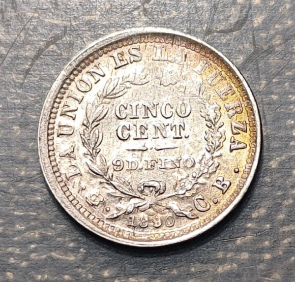 BOLIVIA 5 CENTAVOS 1890 CB HIGH GRADE - Imagen 2