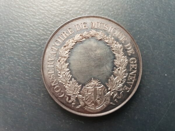 SUIZA SWITZERLAND GINEBRA GENEVE GENEVA CONSERVATORIO MUSICA MEDALLA PLATA 40 mm - Imagen 2