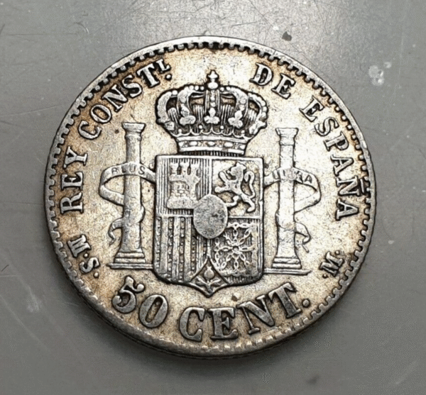 ESPAÑA ALFONSO XII 50 CENTIMOS 1880 MS M MB+/EBC - Imagen 2
