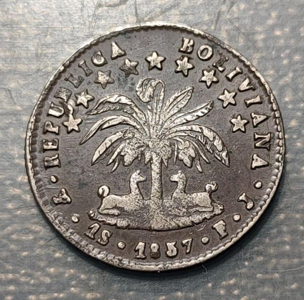 BOLIVIA POTOSI 1 SOL 1857 FJ - Imagen 2