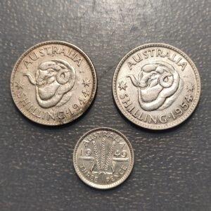 AUSTRALIA LOTE 3 MONEDAS GEORGE VI ELIZABETH II 3 PENCE 1 SCELLINO