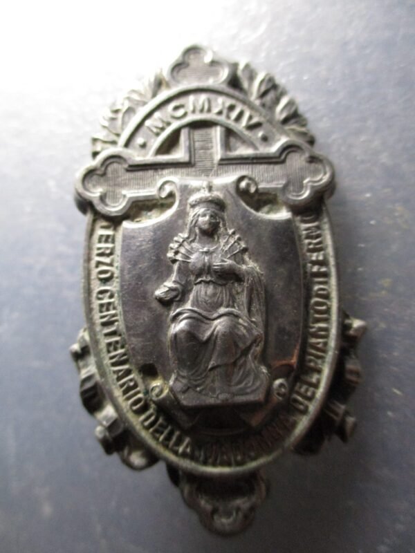 MEDALLA RELIGIOSA BROCHE 1914 III CENTENARIO VIRGEN DEL LLANTO - FERMO ITALIA