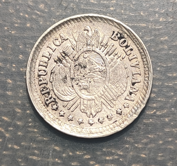 BOLIVIA 5 CENTAVOS 1889/8 FE KM 157.2 EBC