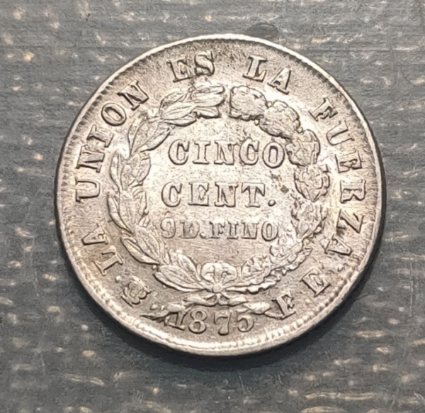 BOLIVIA 5 CENTAVOS 1875 FE KM 157.1 EBC - Imagen 2