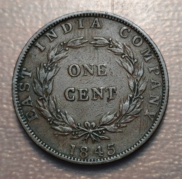 INDIA BRITÁNICA BRITISH INDIA EAST INDIA COMPANY VICTORIA 1 CENT 1845 MBC-/MBC - Imagen 2