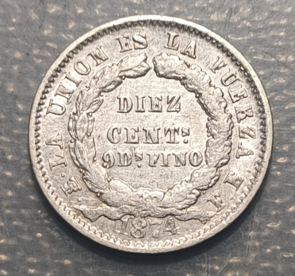 BOLIVIA 10 CENTAVOS 1874 FE KM 158.1 MBC+ - Imagen 2