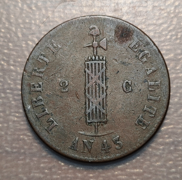 HAITI 2 CENTIMES AN 43 1846 MBC-/MBC