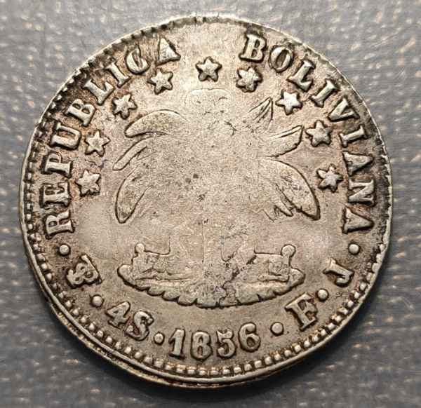 BOLIVIA POTOSI 4 SOLES 1856 FJ BC+/MBC- - Imagen 2