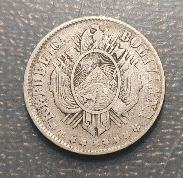 BOLIVIA 20 CENTAVOS 1877 FE KM 159.1 BC+/MBC-