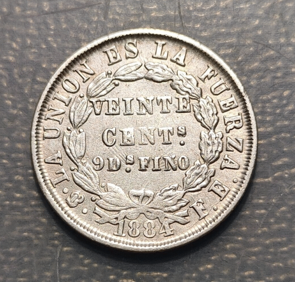 BOLIVIA 20 CENTAVOS 1884 FE EBC- - Imagen 2