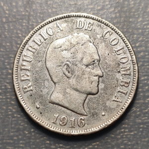 COLOMBIA 50 CENTAVOS 1916 DESCOLGADA EXMOUNTED