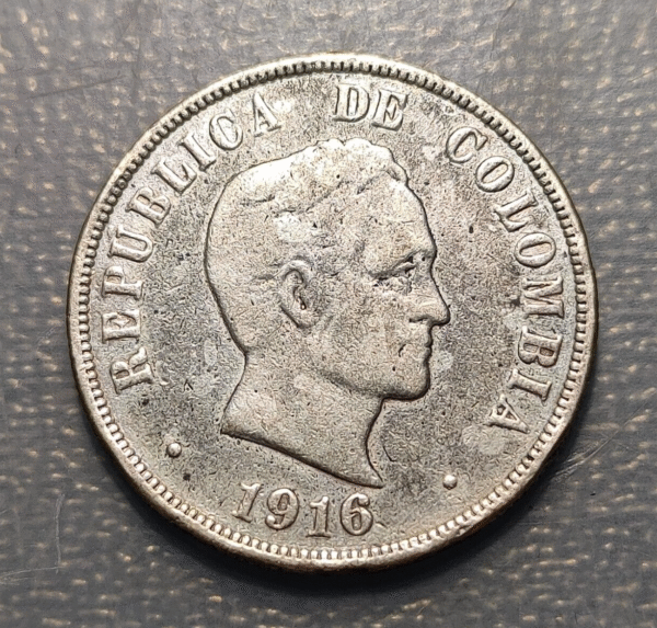 COLOMBIA 50 CENTAVOS 1916 DESCOLGADA EXMOUNTED