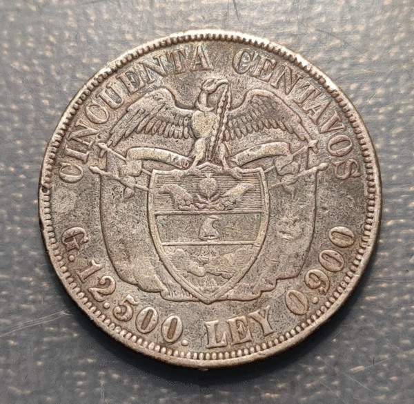 COLOMBIA 50 CENTAVOS 1916 DESCOLGADA EXMOUNTED - Imagen 2