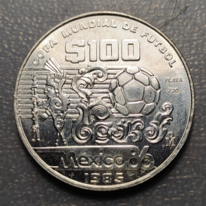 MEXICO 100 PESOS 1985 MUNDIAL FUTBOL 1986 FOOTBALL WORLD CUP SC UNC