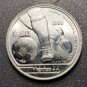 MEXICO 50 PESOS 1985 MUNDIAL FUTBOL 1986 FOOTBALL WORLD CUP SC UNC