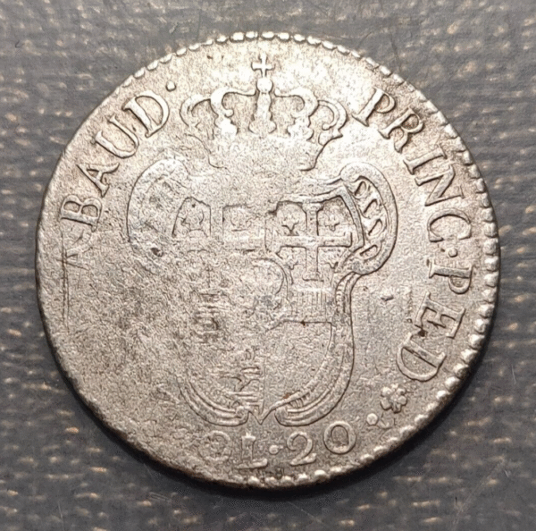 ITALIA REINO DE CERDEÑA SARDEGNA SAVOIA VITTORIO AMEDEO III 20 SOLDI 1796 MBC- - Imagen 2