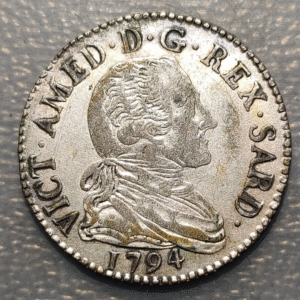 ITALIA REINO DE CERDEÑA SARDEGNA SAVOIA VITTORIO AMEDEO III 20 SOLDI 1794 MBC