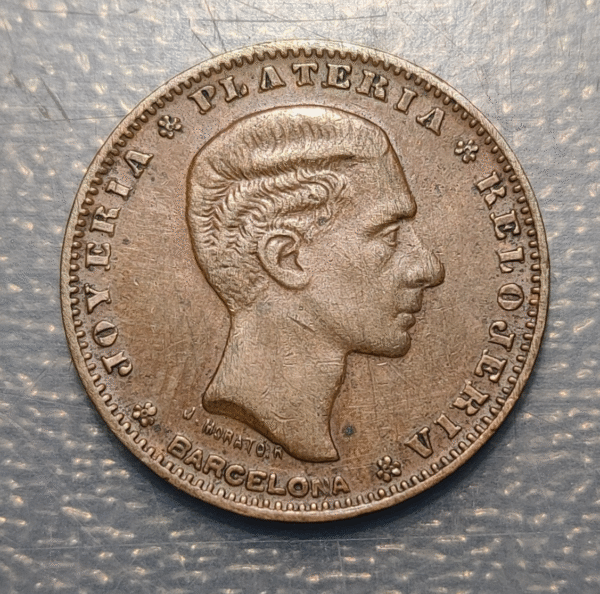 MEDALLA PUBLICITARIA ESPAÑA ALFONSO XII JOYERIA PLATERIA BARCELONA 24mm