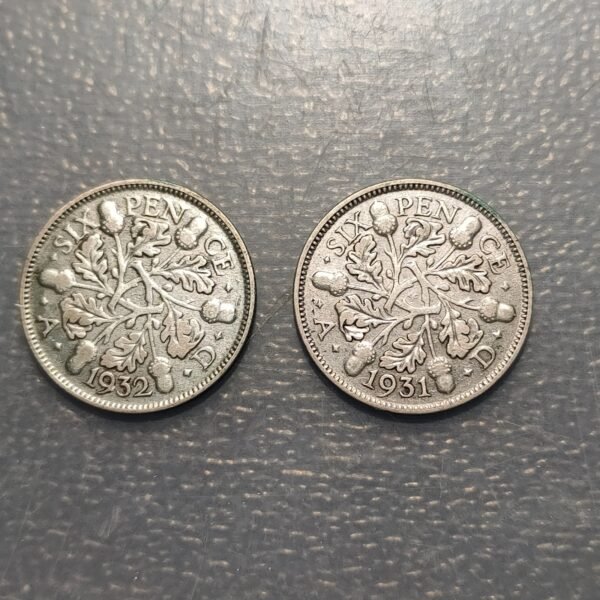 GREAT BRITAIN GRAN BRETAÑA LOTE 2 MONEDAS GEORGE V 6 PENCE 1931 - 1932 - Imagen 2