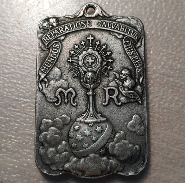MEDALLA RELIGIOSA VIRGEN CON NIÑO / ANGELES Y LETRAS MR 44x27mm 18,89g - Imagen 2